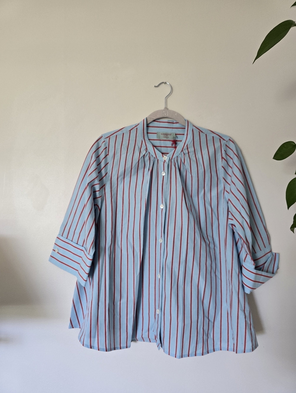 New Voyageur By Mersea Womens Top Size Medium Cotton Blue Red Striped Blouse